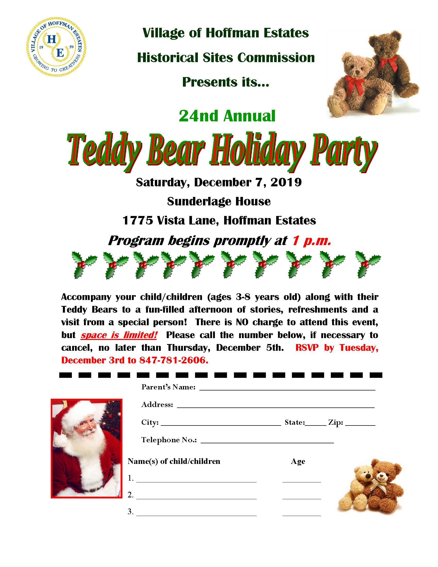 2019 Teddy Bear Holiday Party Flyer